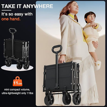 Foldable Wagon with Extended Tailgate: Collapsible Large Capacity Folding Wagon - Heavy Duty Utility Carts for Shopping,Garden,Sports,Groceries,Apartment,Camping,Outdoor - Black