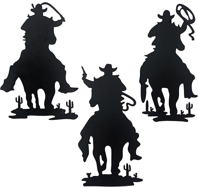 J-Fly Western Cowboy Wall Decor Vintage Cowboy Wall Art Valentine Home Decor Rustic Door Decorations Hanging Outdoor Indoor Bedroom Living Room Bathroom Black