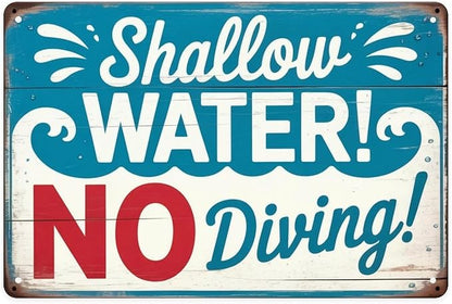 Shallow Water No Diving Tin Sign Vintage Swimming Pool Rules Metal Sign Print Aesthetic for Garden Yard Bar Porch Home Bedroom Kitchen Wall Decor Gift 8 X 12 in