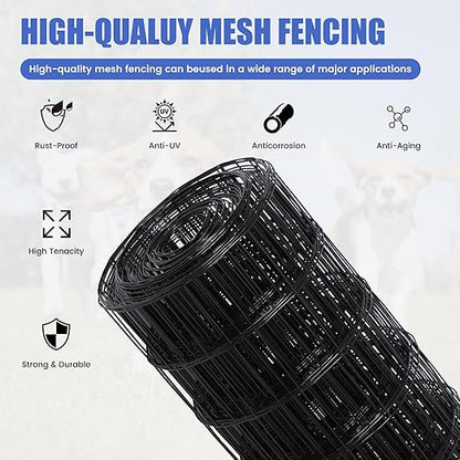2×3in 48''×50' Welded Wire Mesh, Chicken Wire Mesh Metal Garden Plant Fencing, Black PVC Coated Raised Garden Bed Plant Supports Poultry Netting, Welded Fence Rabbit Cage