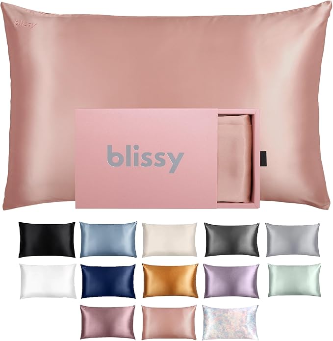 Blissy Silk Pillowcase - 100% Pure Mulberry Silk - 22 Momme 6A High-Grade Fibers - Silk Pillow Cover for Hair & Skin - Regular, Queen & King (Rose Gold, King)
