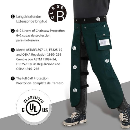 Chainsaw Chaps Apron Wrap 8-layer for Men/Women Loggers Forest Workers Protective Chain Saw Pants Adjustable