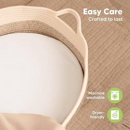 2-Pack Baby Bassinet Sheets Girl, Boy - 33x17 Viscose Derived from Bamboo Bedside Mattress Fitted Bassinet Sheets, Compatible with Halo Bassinest Swivel Sleeper, Baby Delight, Graco(Soft White)