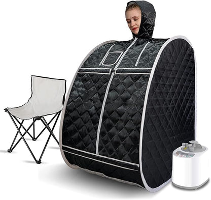 Smartmak Full Body Home Steam Sauna Kit, Portable Lightweight Personal Spa Saunas, 2L&900W Steam Generator with Protection & Remote Control, Foldable Chair Included for Relaxation-BlackGrey