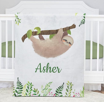 Cute Sloth Personalized Receiving Sherpa Fleece Baby Blankets for Girls Boys Kids, Swaddle Blankets Gift for Newborn Crib Infants 30x40 Inches