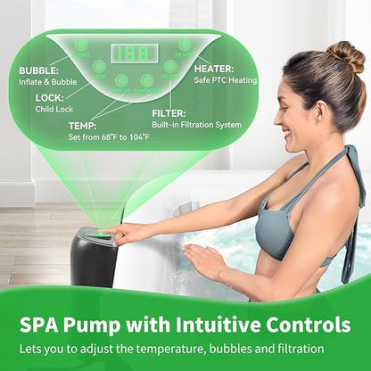 2-4 Person Inflatable Hot Tub, Square Blow Up Portable Hot Tub, Leak-Proof PVC Outdoor Spa with 120 Strong Air Jets, Heater Pump and Insulated Cover, 60” X 60”X 25”