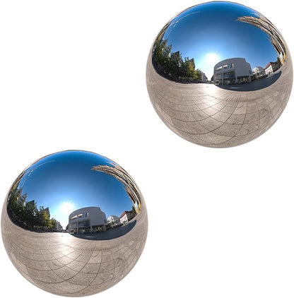 Nerien Gazing Ball, 3.9" Stainless Steel Garden Mirror Globe, Polished Ornament Sphere, Hollow Floating Reflective Hemisphere, for Home Outdoor Pond Housewarming Swimming Pool Decoration, Silver, 2pcs