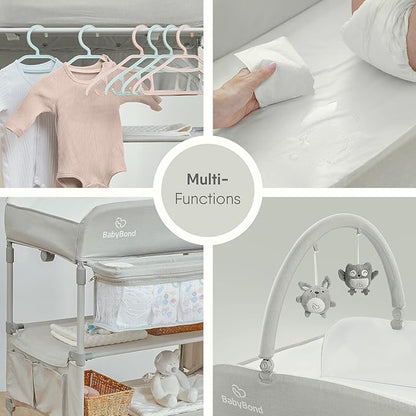 Portable Baby Changing Table, BabyBond Foldable Changing Table Dresser Waterproof Diaper Changing Table Height Adjustable Changing Station for Infant and Newborn(Beige)