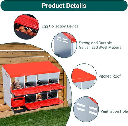 Nesting Boxes for Chickens - 8-Hole Chicken Nesting Boxes for Laying Eggs,Chicken Nesting Box with Lockable Lid - Secure Egg Laying Box for Farm & Backyard - Easy Egg Collection & Protection