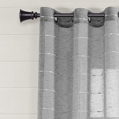 Lush Decor Farmhouse Textured Grommet Sheer Window Curtain Panel Pair, 38"W x 108"L, Dark Gray