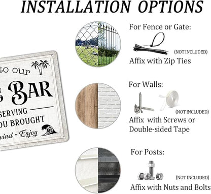 Welcome to Our Pool and Bar Metal Tin Sign Pool Accessories Decor Outdoor Vintage Metal Tin Signs Farmhouse Part Patio Porch Home Wall Decorations 8x12 Inch