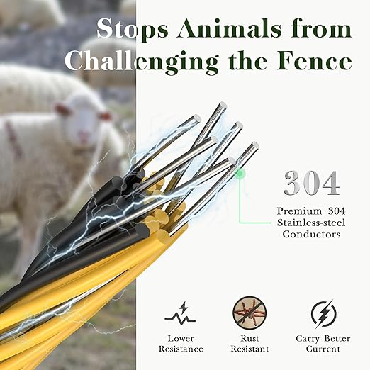 Electric Fence Wire, 700ft 213m, Polywire for Portable Livestock Fencing, 6 Stainless Steel Strands for Reliable Conductivity and Rust Resistance, UV Resistant