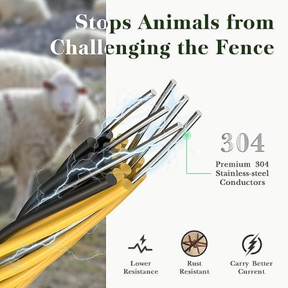 Electric Fence Wire, 700ft 213m, Polywire for Portable Livestock Fencing, 6 Stainless Steel Strands for Reliable Conductivity and Rust Resistance, UV Resistant