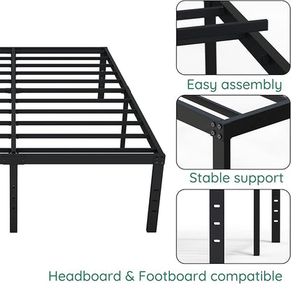 18 Inch King Bed Frame Heavy Duty Metal Platform No Box Spring Needed, Maximum Storage, Easy Assembly, No Noise, Black