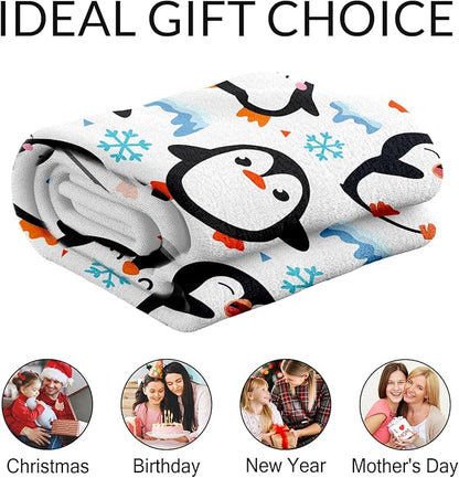 Personalized Penguin Blanket Gifts for Girls Women - 50" x 60" Inches Penguin Throw Blanket - White Soft Warm Throws for Couch, Bed & Travel