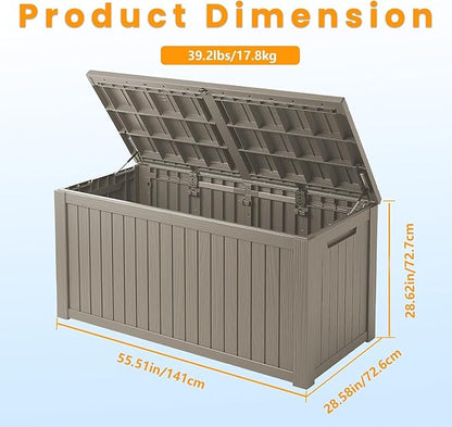 200 Gallon Outdoor Storage Bench Waterproof - Resin Deck Storage Chest for Patio & Pool, Lockable Outdoor Storage Box for Cushions & Tools, UV-Resistant, Granite Grey