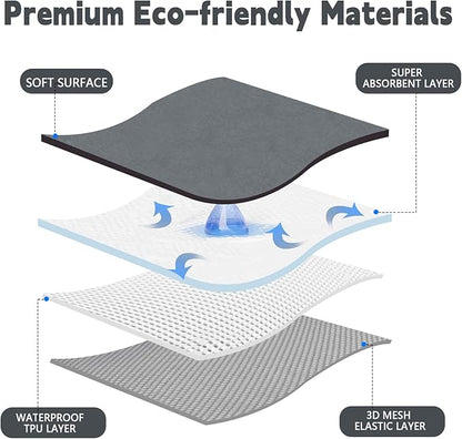 FUMMI 4 Pack Reusable Waterproof Incontinence Bed & Chair Pads, 22” x 21” Extra Heavy Absorbency, Soft Flannel Surface, Non-Slip, Machine Washable for Dogs, Adults & Babies (Solid Grey, 22“ ×21”)