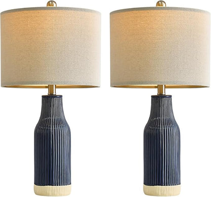 23.75" Modern Blue Ceramic Table Lamp Set of 2