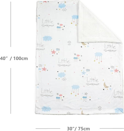 CREVENT Cozy Soft and Warm Mink Baby Blanket with Sherpa Backing, Gift Packing with Ribbon for Newborn Infant Toddler's Crib Cot Stroller (30"X40" Little Dream)
