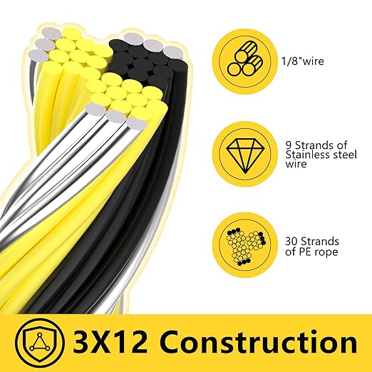 Electric Fence Wire 3366FT, 1026M with 9 Stainless Steel Stands，Electric Fencing Wire Rope Kit for Livestock, Garden, Squirrels, Reliable Conductivity and Rust Resistance