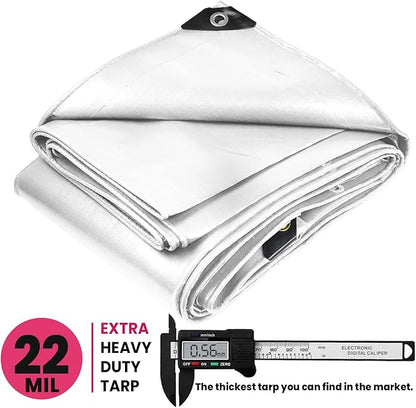 PROTARP Extreme Heavy Duty 22 Mil Tarp Cover, Waterproof, UV Resistant, Rip and Tear Proof, Poly Tarpaulin with Reinforced Edges for Roof, Camping, Patio, Pool, Boat. (White 24′ X 30′)