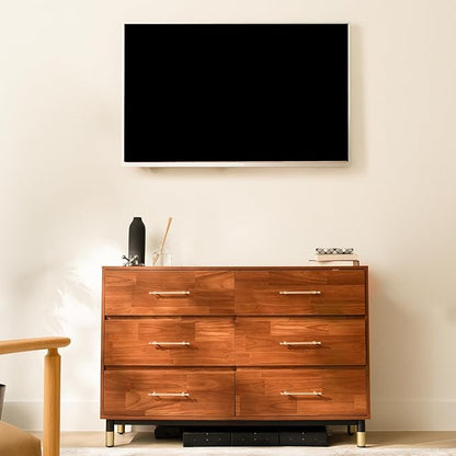 Walnut Dresser for Bedroom, 6 Drawer Brown Wood Dresser with Modern Storage Organizer, Wide Chest of Drawers for Closet, Clothes, Living Room