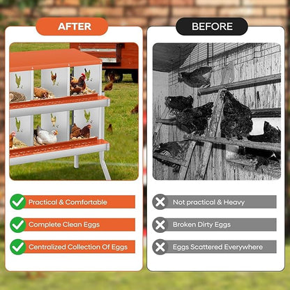 8-Hole Chicken Nesting Box, Rustproof Galvanized Steel, Wall-Mounted Metal Laying Box for Hens, Easy Egg Collection & Cleaning, Roll Away Nest Boxes - Orange