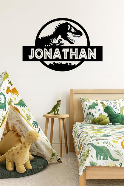 Personalized Dinosaur Name Wall Decal – Custom Kids Room Decor – Boys Bedroom Vinyl Sticker – Dino Theme Nursery Decoration – Removable Kids Wall Art