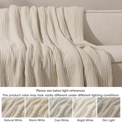 PHF Cooling Muslin Blanket Queen Size 90"x80", 6-Layer Lightweight Gauze Blanket Made from 35% Rayon Derived from Bamboo & 65% Cotton, Breathable & Ultra Soft Cozy, Aesthetic Home Decor, French Oak