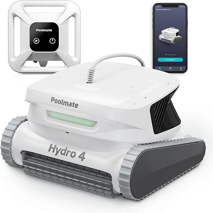 Poolmate Hydro 4 Cordless Robotic Pool Cleaner, Pool Cleaners for Inground Pools with APP Control, 4.1L Filter Basket, 210 Mins Runtime Pool Robot Vacuum Ideal for Aboveground Pools Up to 1614 sq.ft