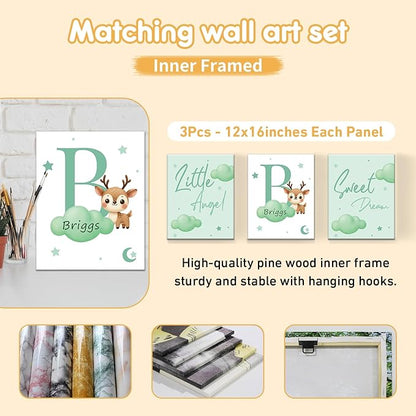 Personalized Crib Bedding Set, 5 Pcs Custom Nursery Bedding Sets with Name, Infant Bedding Set for Baby Girl Boy, Green Deer Double Layer Baby Crib Set, Toddlers Babies Kids Customized Gifts