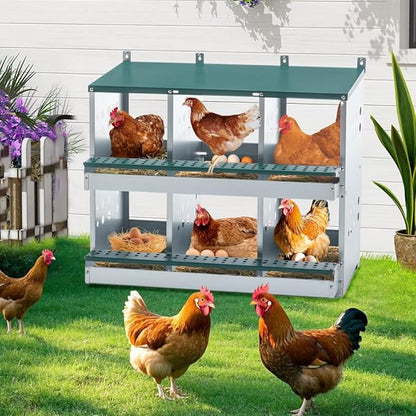 Green Chicken Nesting Box for Laying Eggs – Roll Away Poultry Nest, Durable & Easy-Clean Hen Egg Box for Coops, Secure & Comfortable (6-Hole,Green-1)