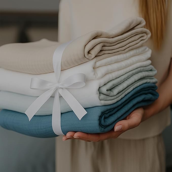 Goqan Muslin Blanket Twin 55x79 – 100% Cotton 4 Layer Boho Muslin Blanket for Adults, Lightweight, Soft, Breathable, for Bed, Couch - Sage Green