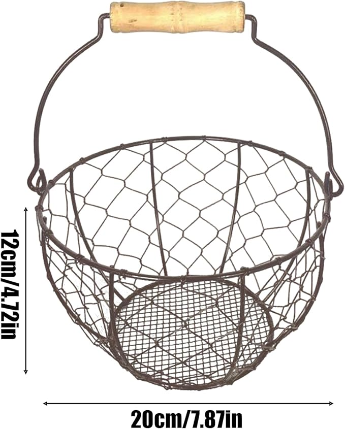 Metal Wire Egg Basket for Gathering Eggs, Vintage Egg Collecting Basket with Handle, Farmhouse Eggs Storage Container for Kitchen Pantry Organization