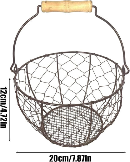 Metal Wire Egg Basket for Gathering Eggs, Vintage Egg Collecting Basket with Handle, Farmhouse Eggs Storage Container for Kitchen Pantry Organization