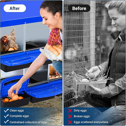 GarveeLife Chicken Nesting Box, 8 Compartments Nesting Boxes for Chickens, Chicken Laying Boxes, Roll Away Nesting Box for Chickens Laying Egg with Lid Cover to Protect Eggs, Blue