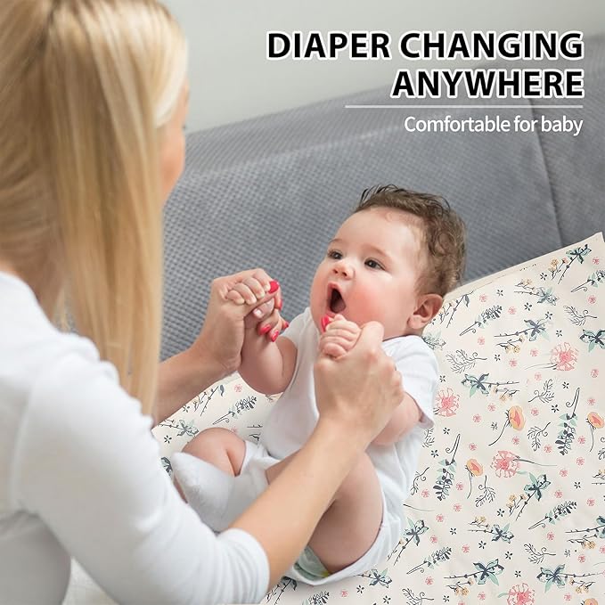 Vegan Leather Baby Changing Mat - Wipeable Portable Changing Pad, Foldable Travel Changing Mat for Baby, Newborns Toddlers Shower Gifts (Floral,20"*28")