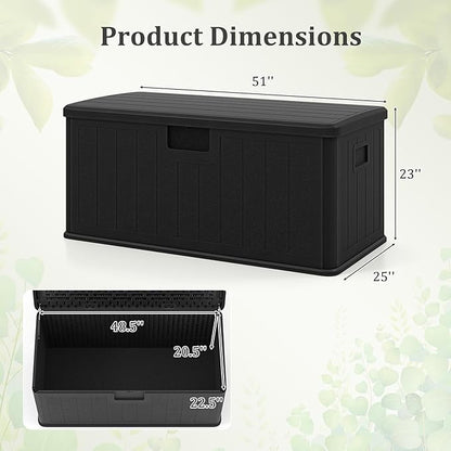 Tangkula 100 Gallon Outdoor Storage Box, Resin Outdoor Storage Bench with Lockable Lid, Waterproof Deck Box for Garden Tools, Pool Accessories, Cushions