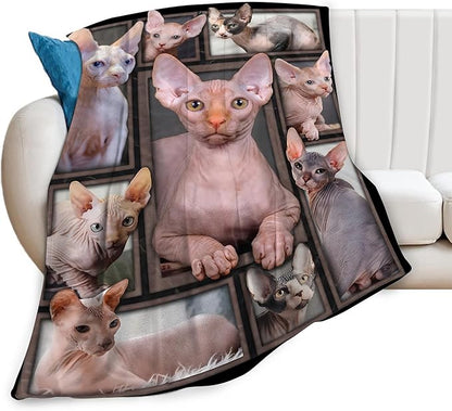 Sphynx Cat Gifts & Decor - Cute Throw Blanket for Girls, Women, Kids & Adults - Soft, Warm, Cozy Fleece Blanket for Couch, Sofa & Bed - 50"x40"