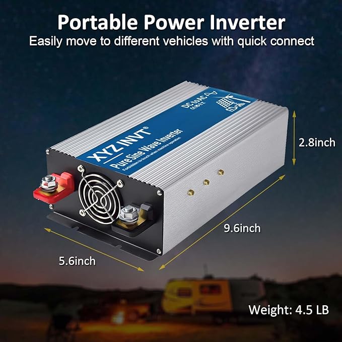 1800W Pure Sine Wave Inverter DC 24V to AC 120V, 3600W Peak Power with LED Display, Power Converter for Car, Truck, Solar, Home & Rechargeable Devices