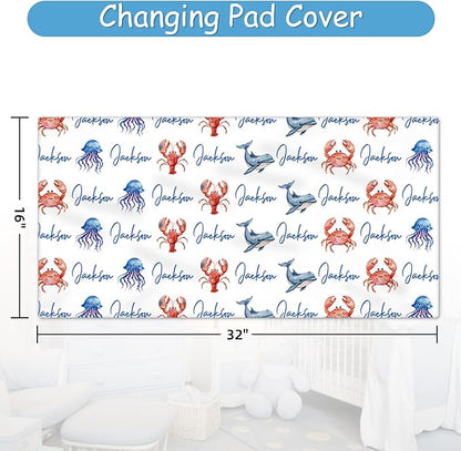 Custom Baby Crib Bedding Set, 5 Pcs Personalized Baby Crib Set with Name, Ocean Animals Design Nursery Bedding Sets, Toddler Bedding Set, Newborn Infant New Parents Customized Gift