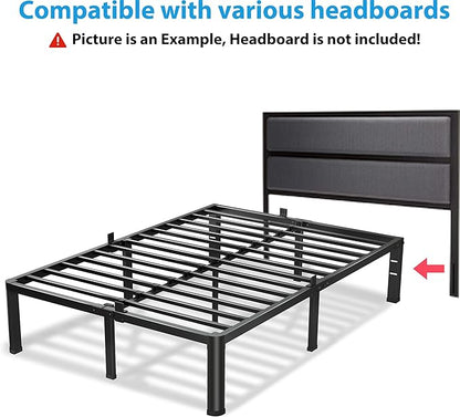16 Inch Queen Bed Frame, 3500Lbs Heavy Duty Metal Platform with Round Corner Legs Mattress Slide Stopper, Steel Slat Support No Box Spring Needed, Noise Free, Non-Slip, Easy Assembly