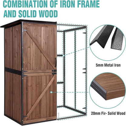 Outdoor Storage Cabinet with Adjustable Shelves, Large Metal Frame Garden Shed for Bike & Tool Storage, Lockable Waterproof Vertical Cabinet Box for Backyard, Patio, Lawn, Deck
