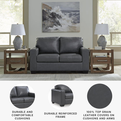 Blue Small Leather Loveseat with Faux Leather
