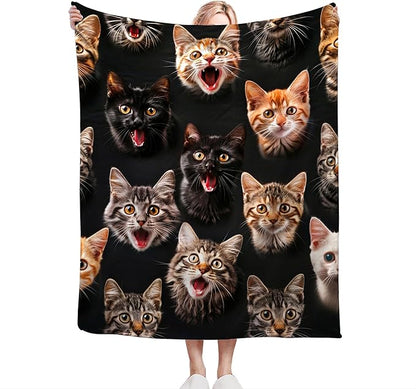 Funny Cats Throw Blanket - Soft, Warm, Cozy Fleece for Couch, Sofa, Bed - 50"x40" for Girls, Boys, Women, Men, Kids, Adults