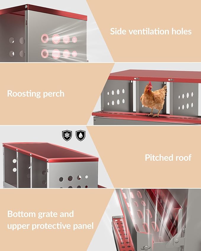 10-Hole Galvanized Metal Chicken Nesting Box with Egg Collection Tray/Fake Training Eggs, Rustproof Poultry Laying Box with Perch Rod,for Chicken Coops and Hens