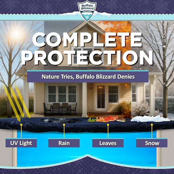 Buffalo Blizzard Deluxe 20 ft x 44 ft Rectangular Winter Pool Cover | Blue/Black | Closing Inground Swimming Pools | Easy to Install | Heavy Duty, Cold & UV Resistant | Shields from Seasonal Debris