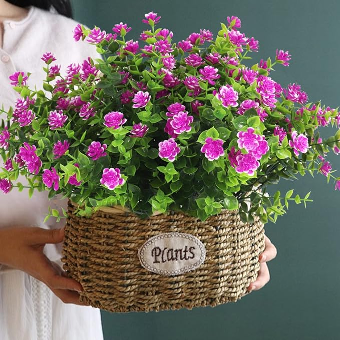 RECUTMS Artificial Flowers Outdoor UV Resistant Fake Plants Indoor Outside Hanging Planter, 12 Bundles Outdoor Fake Flowers UV Resistant Faux Plastic Plants Garden Porch Window Box Décor（Fuchsia）