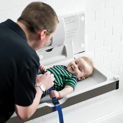 Foundations Stainless Steel Frameless Horizontal Baby Diaper Changing Station, Wall Mounted, Built in Liner Dispenser, Dual Bag Hooks (5410339)