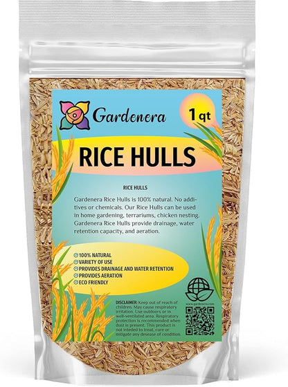 Gardenera Natural Rice Hulls - Eco-Friendly Mulch and Soil Amendment for House Plants and Chicken Bedding - 1 Quart